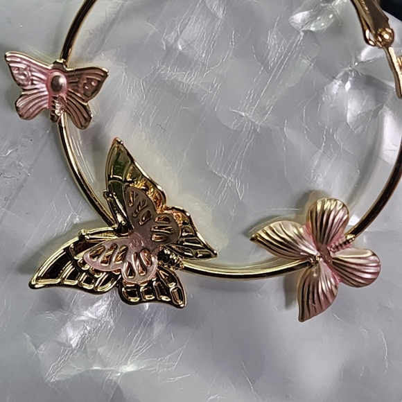 Gold Filled Butterfly Hoop Earrings New - Picture 8 of 8